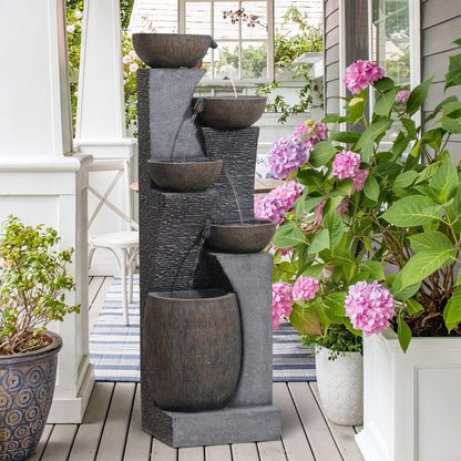 Bumilgar 51.4" H Outdoor Garden Water Fountain for Garden, Patio, Backyard, Deck, Porch and Home Art Decor, 5 Tiers Modern Cascading Large Outdoor Fountain with Lights