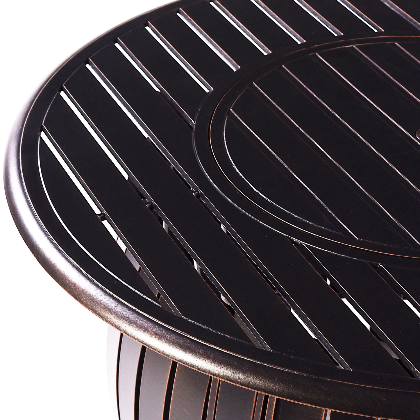 Oakland Living Aluminum 57,0000 BTU 44 in. Round Propane Black Fire Pit Table with Fire Beads, Lid, Propane Tank Cover and Table Fabric Covers in Copper Finish