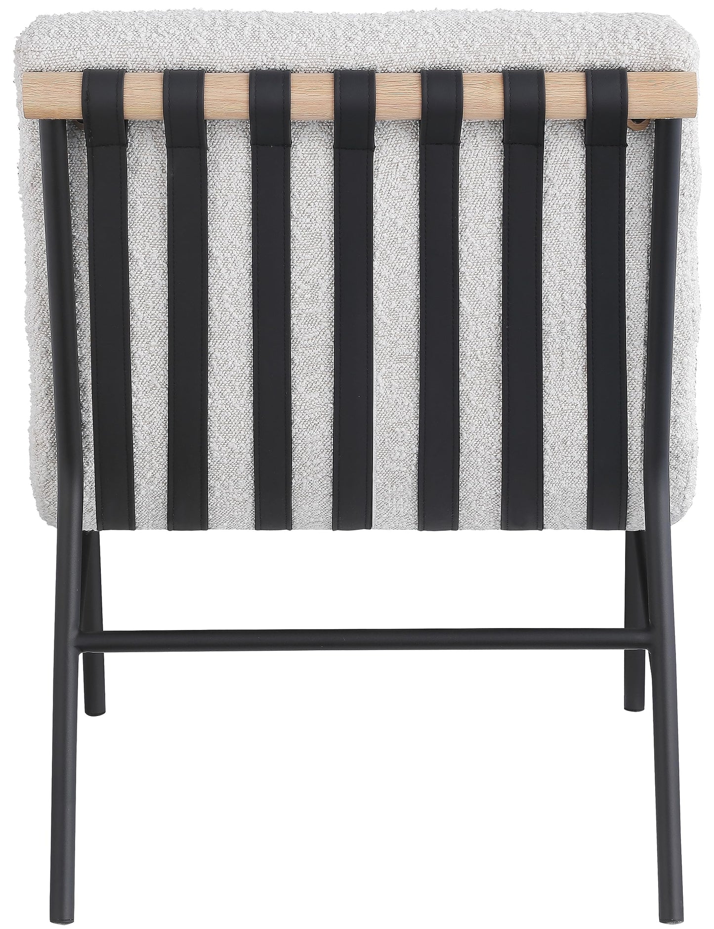 Meridian Furniture 411Cream Burke Collection Modern | Contemporary Accent Chair, Rich Cream Boucle Fabric, Black Vegan Leather Straps, Matte Black Metal Frame, 24.5" W x 29.5" D x 31.5" H, Cream