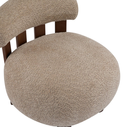 Merax Boucle Fabric Accent Chair, Modern Upholstered Barrel Armlesschair with Wooden Legs, Comfy Lounge Chair for Living Room Bedroom Office, Soft Reading Chair, Light Brown