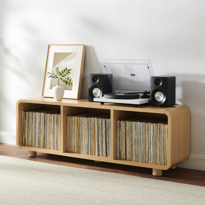 Crosley Furniture Zoe Large Modern Media Console and Record Player Stand with Storage for Vinyl Records, Ash