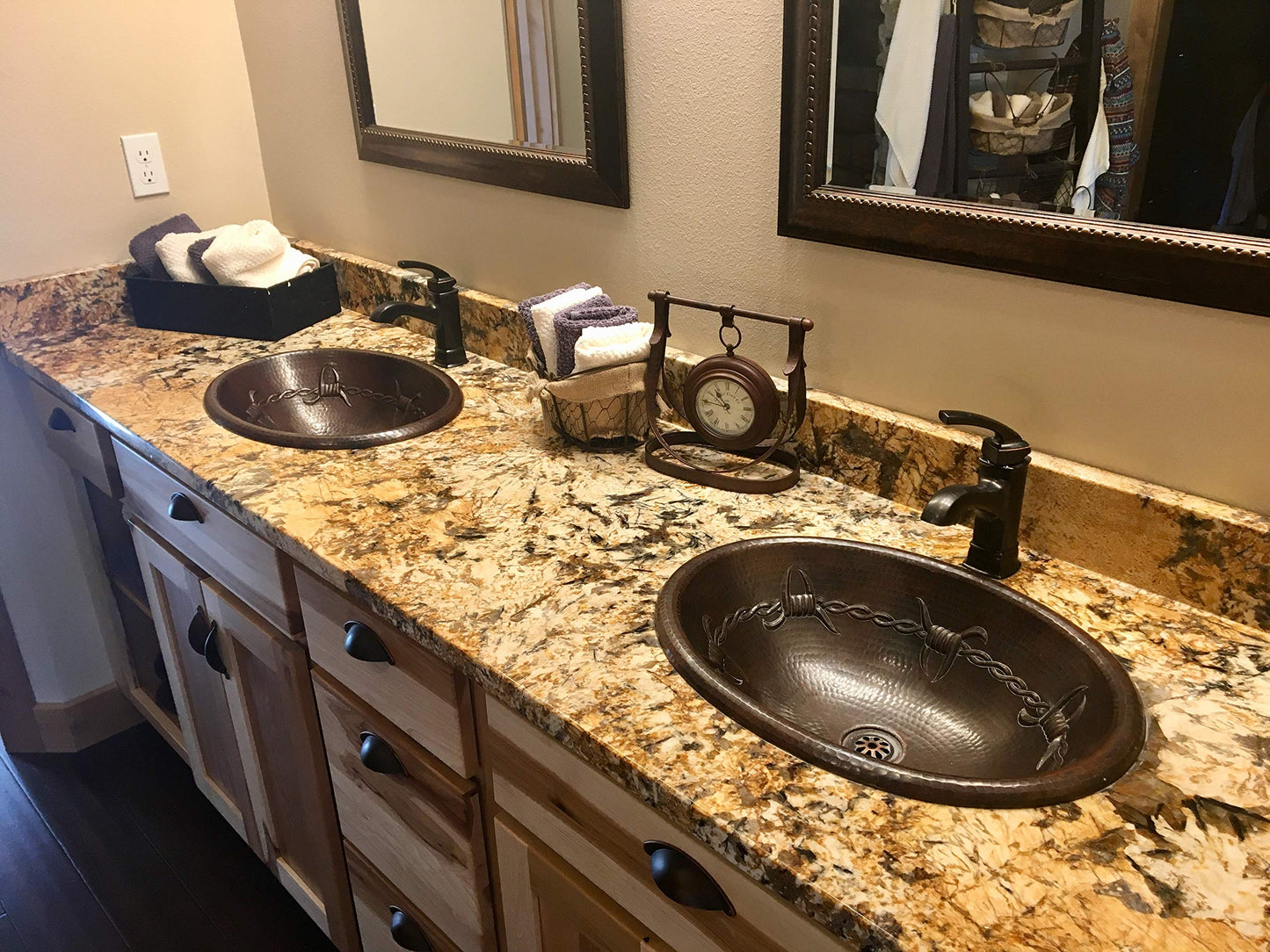 Simply Copper 19" Oval County Style Copper Bath Sink with Barb Wire Design