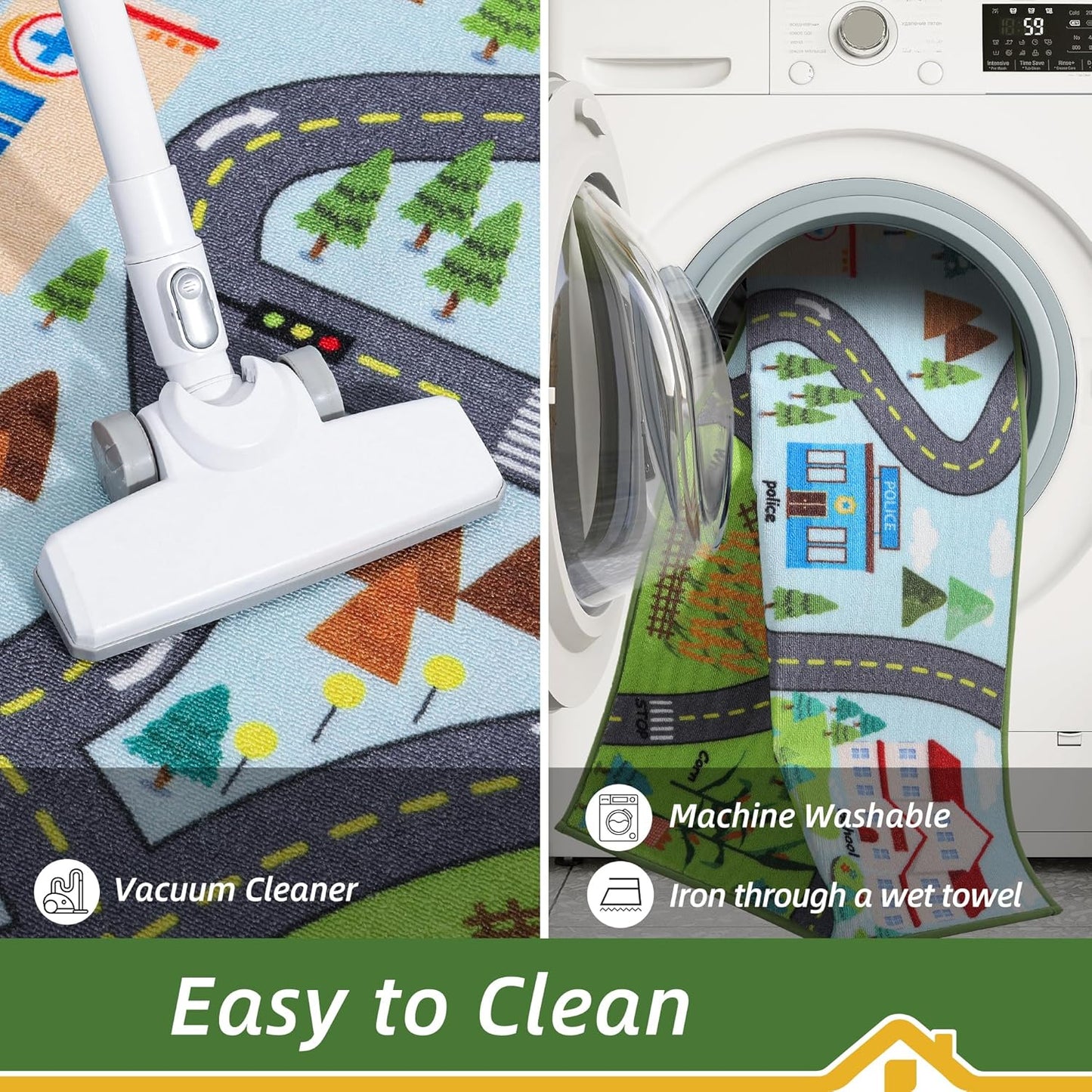32"x60" 2pcs, BEQHAUSE Kids Rug City Life, Educational Road Traffic Kids Rug Non Slip Washable Play Mat Carpets