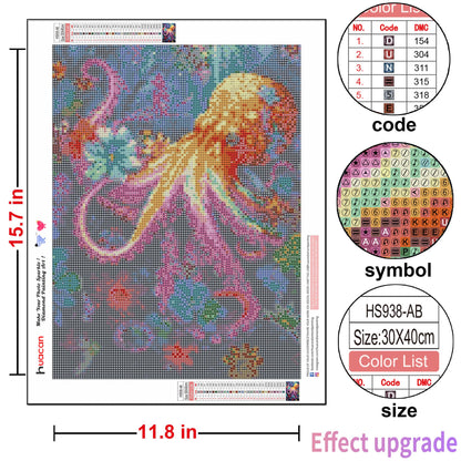 Huacan Diamond Painting Kit,AB Diamond Art Kits for Adults,DIY Octopus Full Round Drills Gem Art for Beginner,Paint by Diamonds Home Decor Gift 12 * 16in