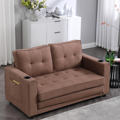 ERYE Foldable Loveseat Sofa Convertible Pull Out Sleeper Sofabed,2 Seat Tufted Upholstered Sofa Modern Convertible Sleeper Couch Bed with Cupholders and Side Pockets