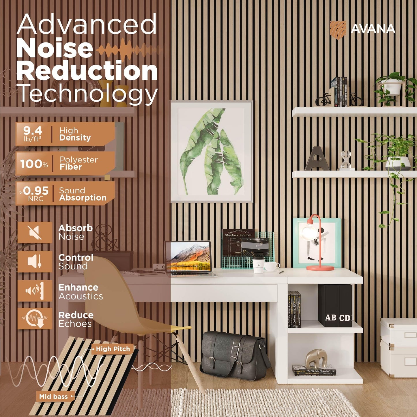 Avana Acoustic Wood Wall Panels – 93.2x11.25 Inch Panels – Fits 94x12 Layout – White Oak Acoustic Panels 4 PCs – Wall Panels for Interior Wall Decor for Homes, Offices – Design Wood Panels for Wall
