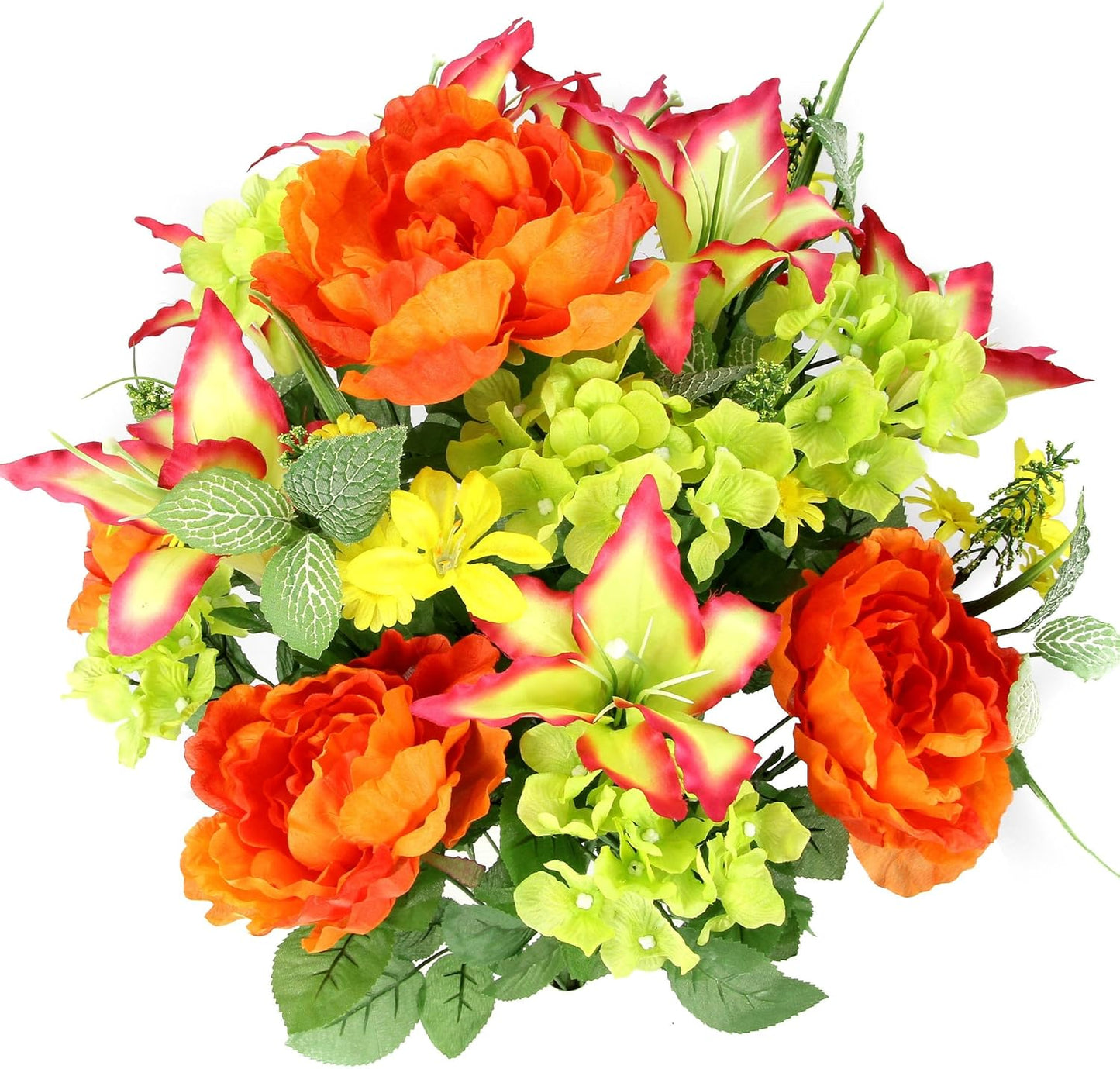Admired By Nature Spring Bush Artificial Hydrangea Flowers - Yellow/Orange/Beauty/Kiwi