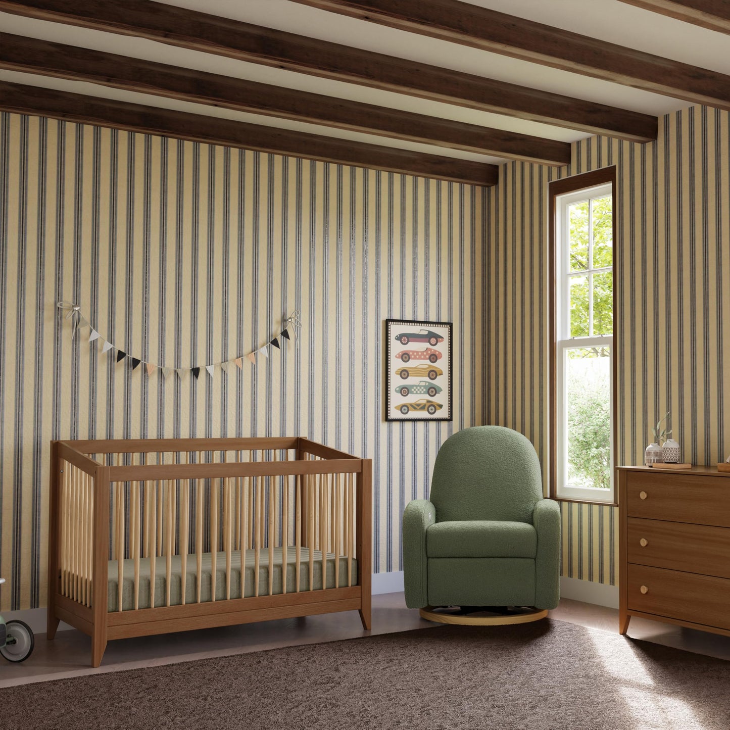 Babyletto Sprout 4-in-1 Convertible Crib with Toddler Bed Conversion Kit in Chestnut and Natural, Greenguard Gold Certified