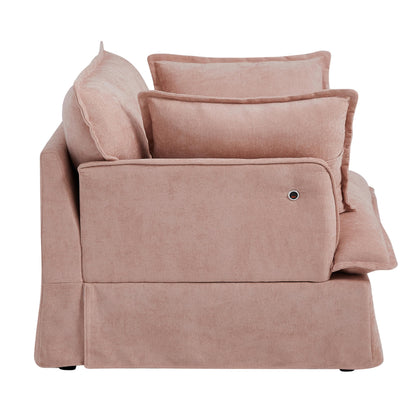 Merax 47.2" Oversized Accent Chair with Dual-Port Charging, Skirted Base, Deep and Wide Seat, Cloud-Like Comfy Single Sofa, Modern Design for Living Room&Apartment, Chenille,Pink