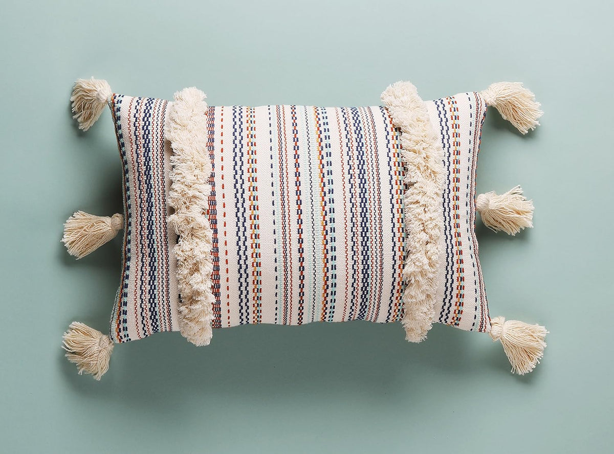 Boho Pillow Covers, Decorative Throw Pillow Tassel Sham Cushion Covers, 12"X20" (Multi)