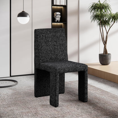 Meridian Furniture 751Black-C Benson Collection Art Deco Dining Chair with Rich Black Linen Textured Fabric Upholstery, Fabric with Weave, Iron Inner Frame, 18.5" W x 22.5" D x 35" H, Black, Set of 2