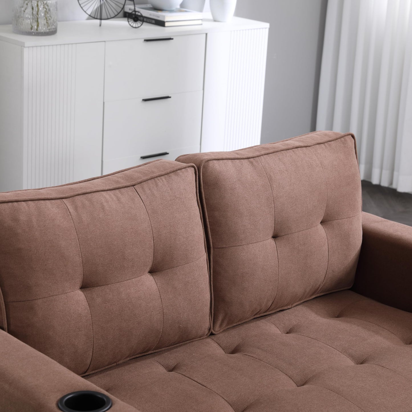 ERYE Foldable Loveseat Sofa Convertible Pull Out Sleeper Sofabed,2 Seat Tufted Upholstered Sofa Modern Convertible Sleeper Couch Bed with Cupholders and Side Pockets