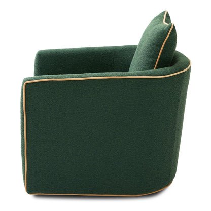 Christopher Knight Home Arlo 360° Swivel Accent Chair for Living Room, Bouclé Upholstered Rotating Lounge Chair Indoor, Barrel Swivel Chair with Iron Frame, Curved Armrest and Padded Seat, Green