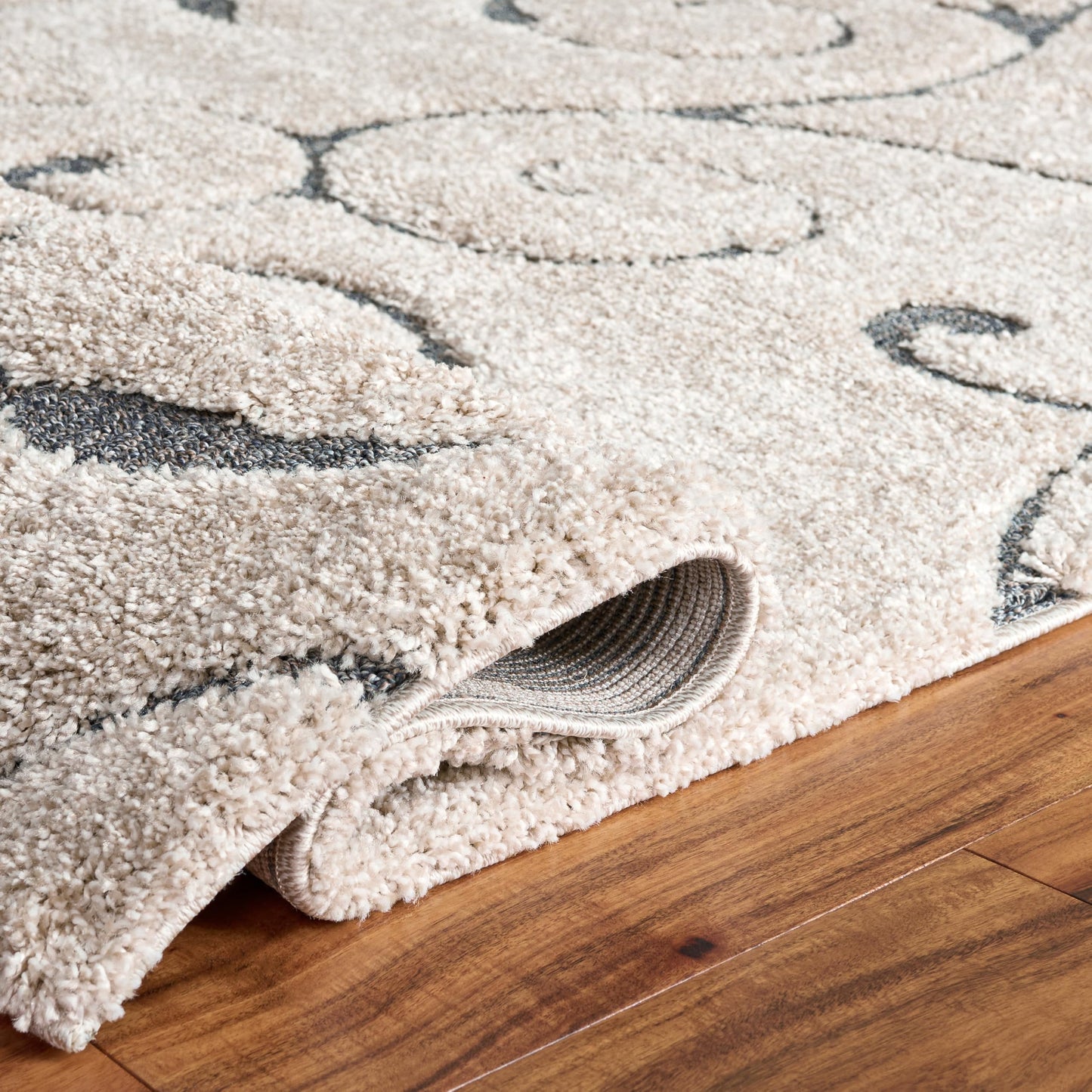 SAFAVIEH Area Rug 8x10 - Florida Shag Collection - Large - Beige & Blue Grey, Scroll Design, Non-Shedding & Easy to Clean, High-Low Plush Pile, Ideal for Living Room, Bedroom, Dining (SG455-1155)