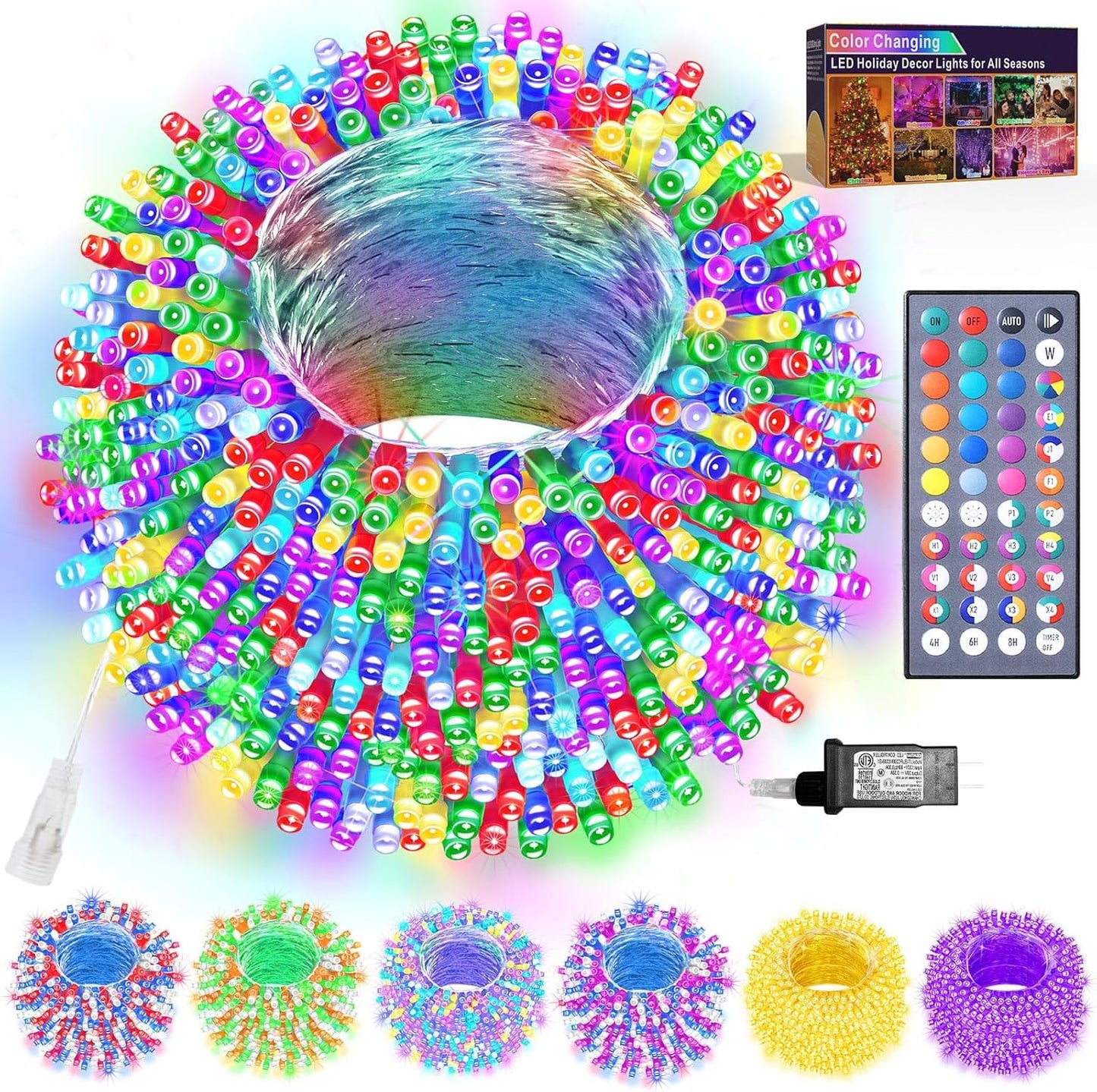 66FT 200 34 Color Changing Christmas Lights Outdoor, LED Colors String Lights with Remote Multicolor Plug in Waterproof