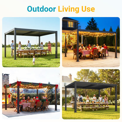 Louvered Pergola, 10' x 12' Outdoor Pergola, Metal Patio Gazebo with Adjustable Louvers Roof and Gutter System, Metal Hardtop Gazebo for Patio, Backyard, Deck, Garden, Dark Gray