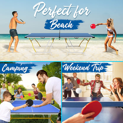 SereneLife Collapsible Full Size Ping Pong Table, 9’ x 5’ Regulation Fold-Flat Table Tennis, Hinged Panels for SUV Transport and Easy Storage, Portable Space-Saving Design, Net & Post Set Included