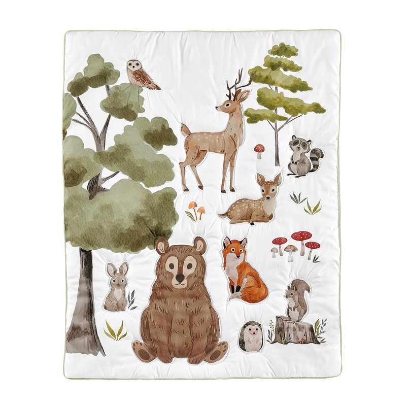 Sweet Jojo Designs Woodland Forest Animals Boy Girl Gender Neutral Unisex Baby Mini Crib Bedding Set Infant Nursery Room Newborn Blanket Portable Pack n Play Sheets 3p Bear Fox Hedgehog Deer Squirrel