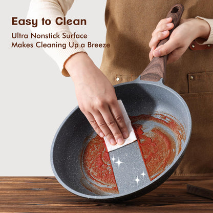 SENSARTE Nonstick Frying Pan Skillets, Swiss Granite Coating Omelette Pans, Healthy Cookware Chef's Pan, Free of Intentionally Added PFOA (8+9.5+11 Inch)