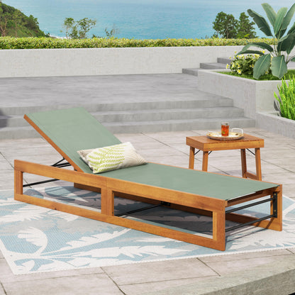 Christopher Knight Home Tristz Patio Chaise Lounge Chair Outdoor, Acacia Wood Sunbathing Pool Lounger with Breathable Mesh Seat, Adjustable Backrest Reclining Chair, Single Lounger, Teak+Mint Green