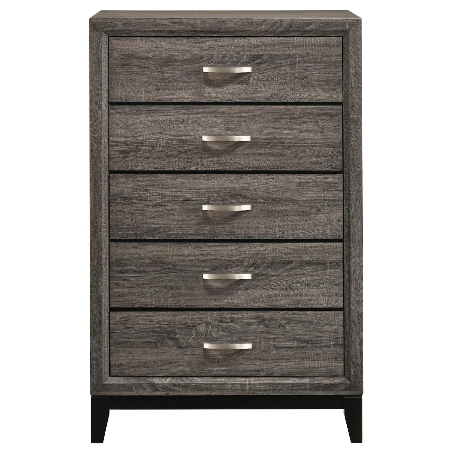 Coaster Home Furnishings - Watson - Wood - 5-Drawer Chest with Groove-Detailed Fronts, Black Legs, and Nickel Pulls - Bedroom - Gray Oak - 212425