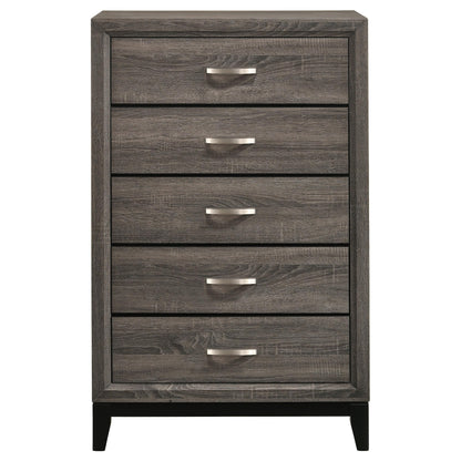 Coaster Home Furnishings - Watson - Wood - 5-Drawer Chest with Groove-Detailed Fronts, Black Legs, and Nickel Pulls - Bedroom - Gray Oak - 212425