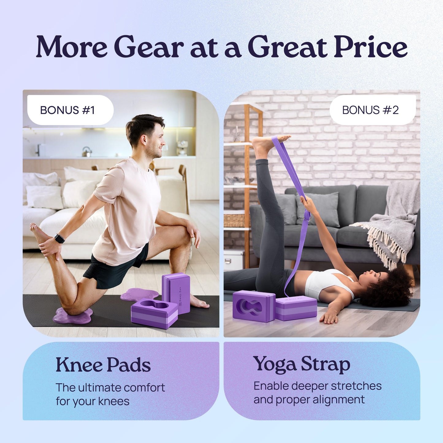 Deep-Zen® Yoga Blocks Wrist Support; Yoga Blocks 2 Pack with Knee Pads and Strap to Put Less Weight on Wrists; Durable, Versatile Yoga Brick Exercise Block Set, Blocks Yoga
