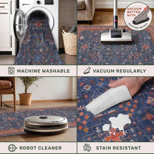 Hazo Haus Navy Blue Area Rug - Machine Washable 5x7 Living Room Rug with Non-Slip Backing & Stain Resistance
