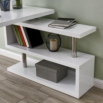 SEI Furniture Yates Multifunctional Corner/L Desk w/ Shelves, White-chrome