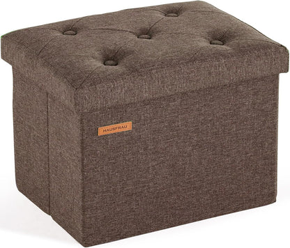 12.2" 16.5"x 12.2", HAUSFRAU Ottoman with Storage Foot Rest Stool, Small Folding Footrest, Tufted Square Cube Seat