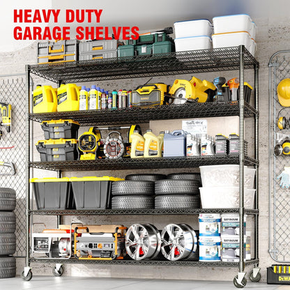 ActiveTrail 82.6" H x 59" W Storage Rack with Wheels, 5-Tier Heavy-Duty Wire Shelving Unit, Adjustable Shelves, Supports up to 3300 LBS, Ideal for Garage, Kitchen, Pantry, and Home Organization