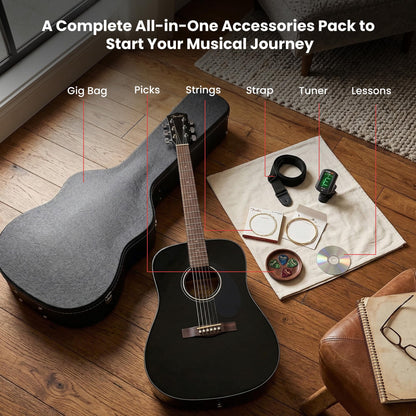 Fender CD-60S Solid Top Dreadnought Acoustic Guitar - Black Bundle with Hard Case, Tuner, Strap, Strings, Picks, and Austin Bazaar Instructional DVD