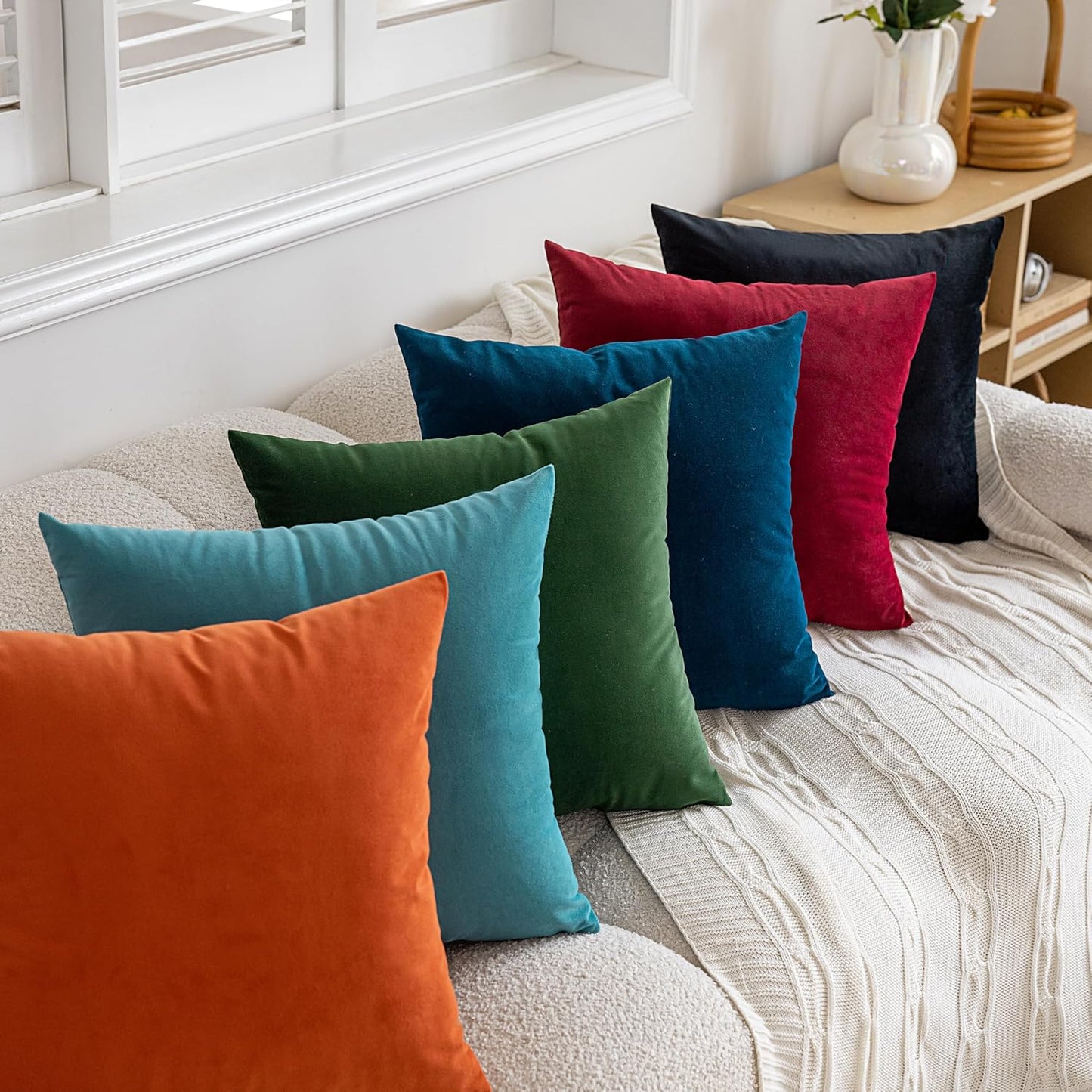 FEVERQIYI 20x20 Velvet Pillow Covers Set of 2 – Burnt Orange Decorative Square Throw Pillowcase Soft Solid Cushion