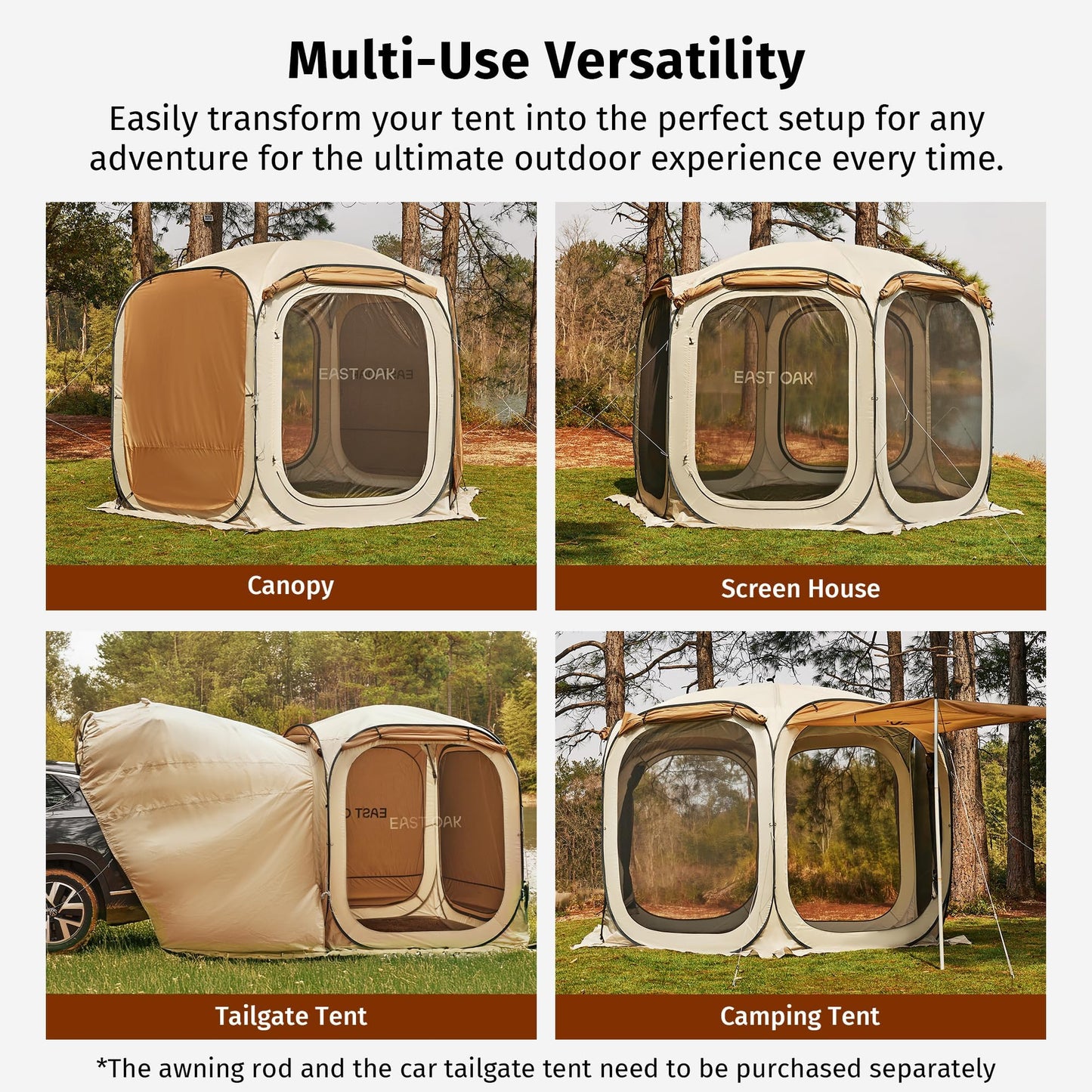 East Oak 12×12 FT Pop Up Canopy Tent with Mosquito Netting | Outdoor Screen House with 6 Sunshades | Instant Canopy with Portable Carry Bag | Gazebo Tent for Camping, Patio, Backyard and Beach | Beige