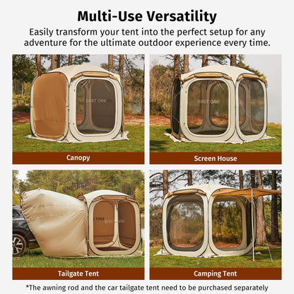 East Oak 12×12 FT Pop Up Canopy Tent with Mosquito Netting | Outdoor Screen House with 6 Sunshades | Instant Canopy with Portable Carry Bag | Gazebo Tent for Camping, Patio, Backyard and Beach | Beige