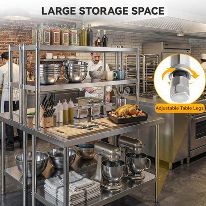 DWVO 42x24in Stainless Steel Table, NSF Metal Prep Worktable with Adjustable Overshelf for Kitchen Restaurant Hotel Garage Warehouse Home