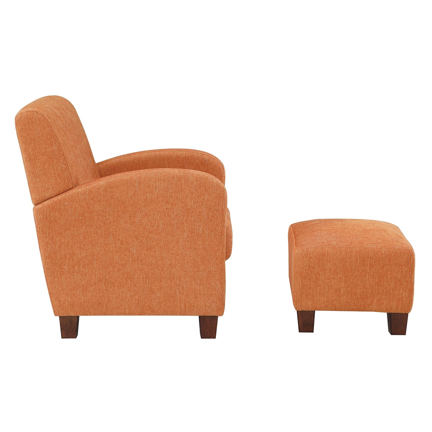 OSP Home Furnishings Aiden Club Accent Chair and Matching Ottoman with Medium Espresso Legs, Herringbone Orange Fabric