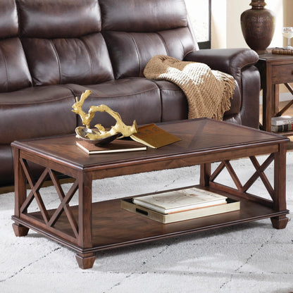 Stockbridge 45-Inch Wood Coffee Table with Storage Shelf and Detailed Side Panels – Easy to Assemble Traditional Accent Table for Living Room or Home Office by Alaterre Furniture