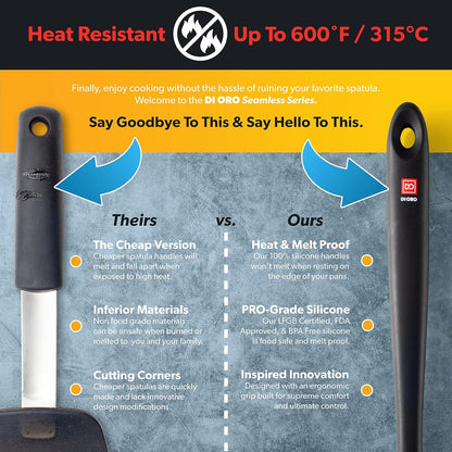DI ORO Cooking Spoon, Solid Silicone, High Heat Nonstick Kitchen Spoon for Cooking & Baking, Dishwasher Safe