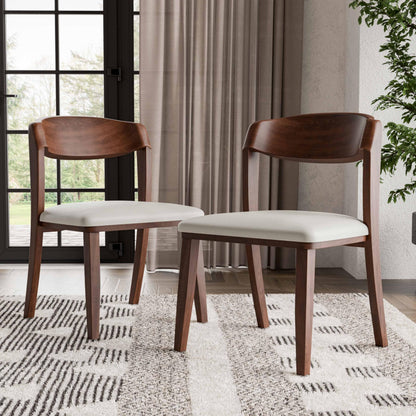 Furniture of America Nazaen IV Mid-Century Modern Solid Wood 20-inch Side Chairs Set of 2 with Curved Backrest, Semi-Handmade, Upholstered Seating for Home Kitchen, Dining Room, Rich Walnut