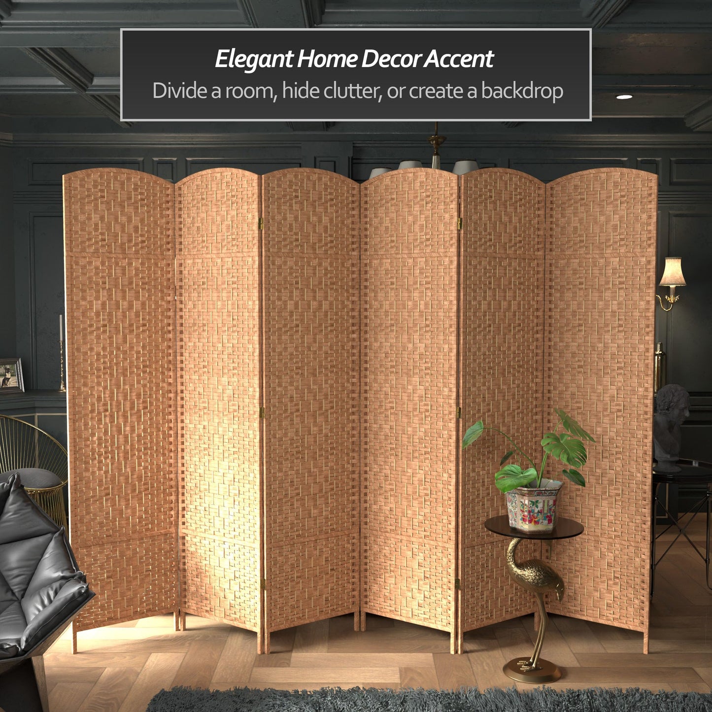 Red Lantern 7 ft. Tall Diamond Weave Room Divider - Natural - 6 Panels