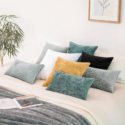 Set 2 Cozy 16x16, Chenille Throw Pillow Covers of Decorative Textured Solid Accent Pillow Cases, Soft Neutral Home