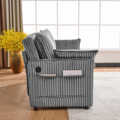 KEIKI 73" 3-in-1 Pull Out Sofa Bed, Convertible Corduroy Sleeper Sofa with USB Ports & Side Pockets, Modern Futon Couch for Living Room, Apartment or Bedroom, Gray
