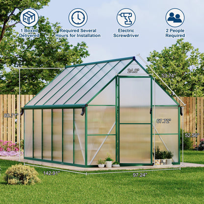 Polycarbonate Greenhouse for Outdoors, Large Walk-InGreenhouse with Quick Setup Structure and Roof Vent, Greenhouse with Ventilation