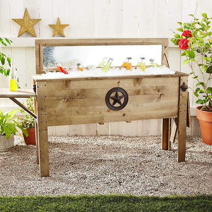 BACKYARD EXPRESSIONS PATIO · HOME · GARDEN 913284-NM Outdoor Beverage Cooler for Patio-87 Qt. w/Folding Side Tables-Rustic Brown-Backyard Expressions, 87 Quart, Natural Wood