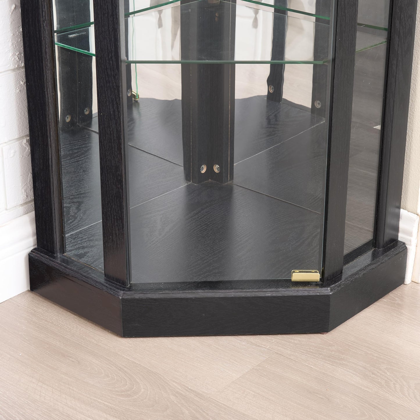 TRUNBACK Corner Curio Cabinet, 150lbs Heavy Duty Glass Display Cabinet with Light, 70" Tall 5-Tier Wine Bar China Cabinet with Tempered Glass Doors & Mirrored Back for Collectibles, Black