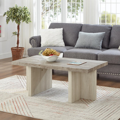 Roundhill Furniture Mchome 3-Piece Coffee Table Set, Coffee Table and Two End Tables, Weathered Gray and Beige