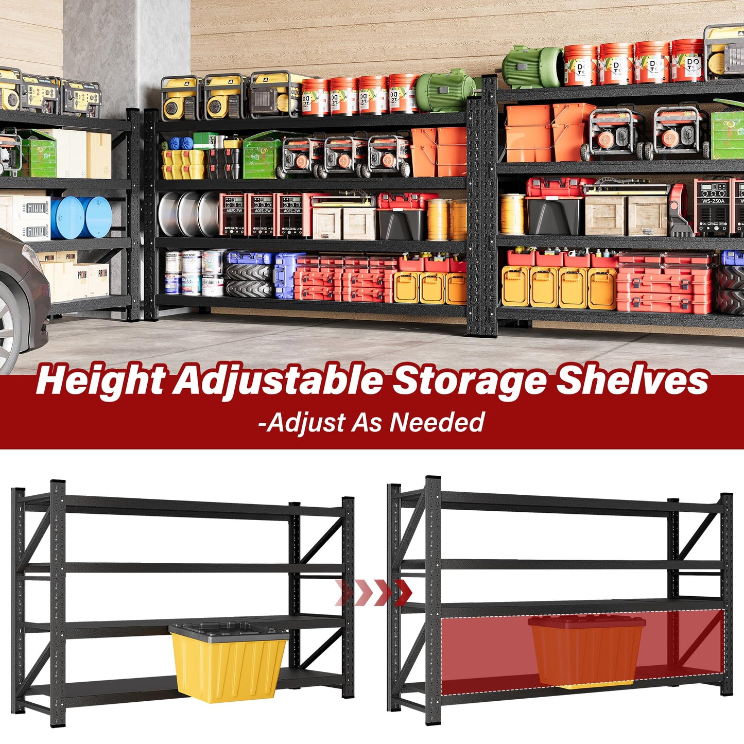 9000LBS Heavy Duty Garage Shelving Units,75" Wide & Deep Storage Shelves,Metal Garage Shelves,Large Storage Rack,Steel Shelf,Industrial Shelving for Shop,Warehouse,Basement,75" W x 24" D x 70" H