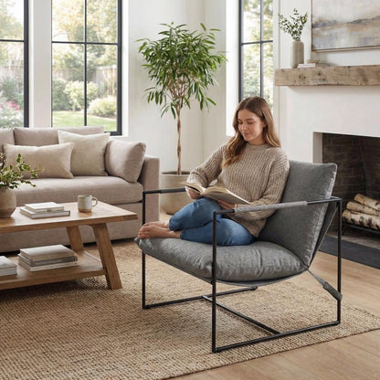 GAOMON Modern Sling Accent Chair Set of 2,Comfy Living Room Chair with Metal Frame,Upholstered Armchair with Soft Cushion for Bedroom Balcony Lounge Reading Room
