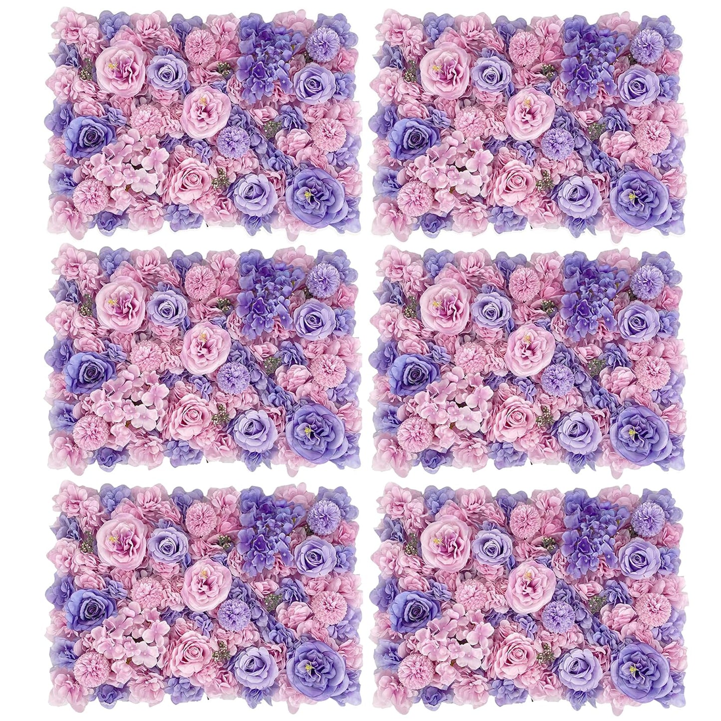 GOUZIBHD Artificial Flower Panel for Wall Backdrop, Flower Wall Panels, 16 X 24 Inch Flower Wall Mat, Faux Flower Wall Background for Wedding Home Decor Party Photo(Size:6PCS)